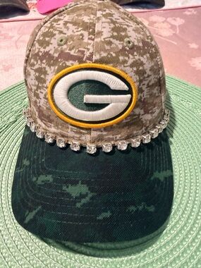 Camo Jewel-Trim custom @blingqueendee designer GBCap with Green/Beige Army Camo